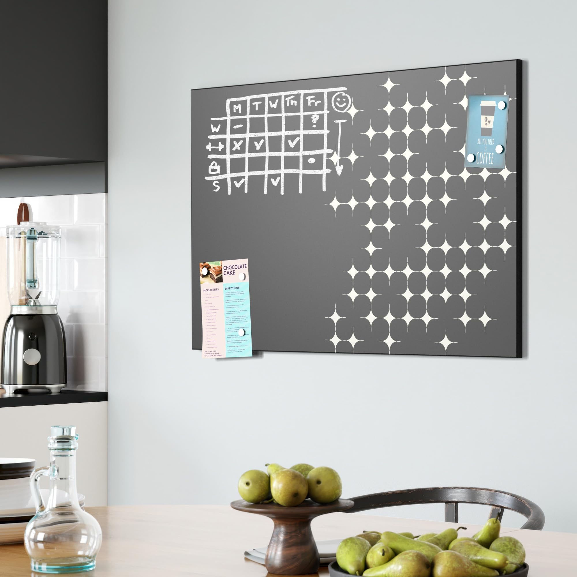 DEQORI Magnetyczna tablica do pisania kredą z nadrukiem UV | motyw "retro raster" | wzór prostokątny 90 x 60 cm | metalowa tablica kredowa do pisania – dekoracja ścienna do kuchni, korytarza, pokoju
