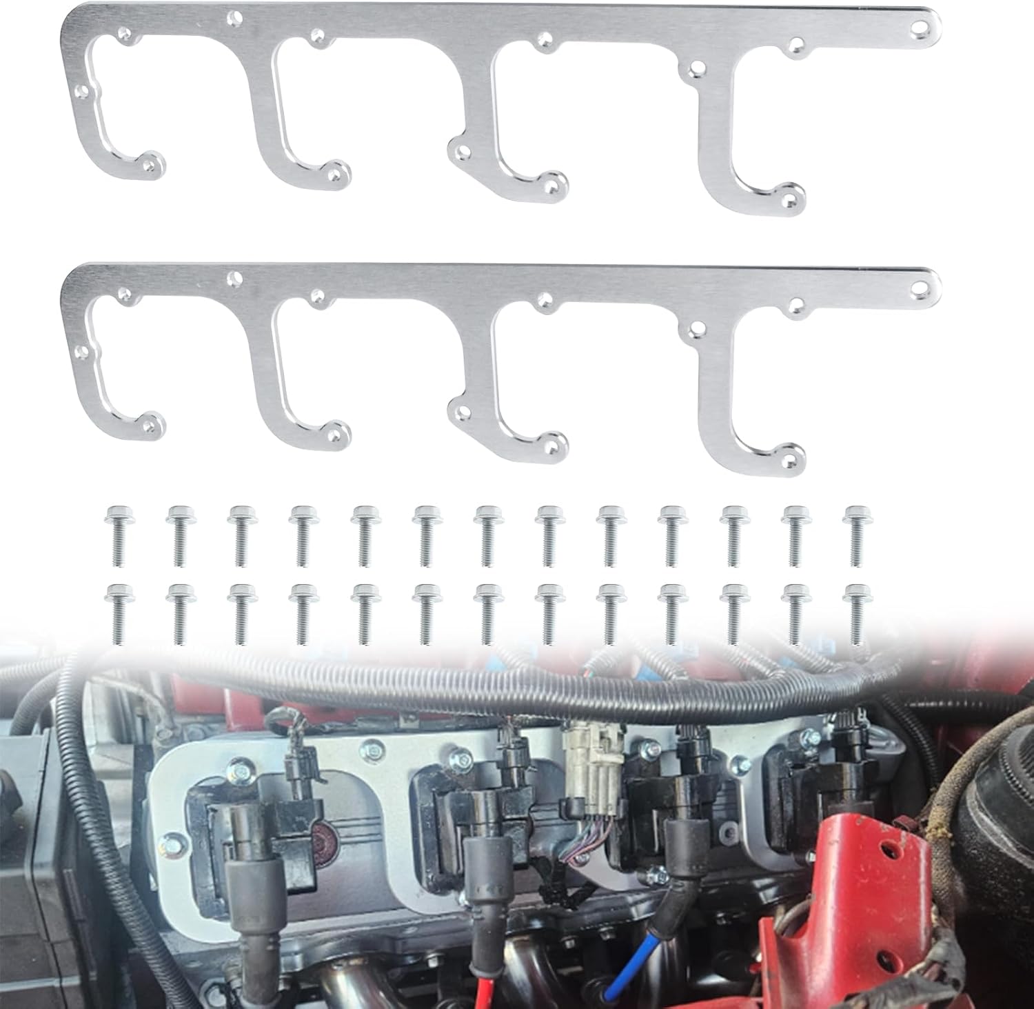 5.3L LS Square Coil Brackets Valve Cover Compatible with LS1, LS3, LS2, LQ4, LQ9, LS6, L92, L99, L33, LR4, Fits D581, 12558693, Perfect for LSX Swap Truck(Silver)