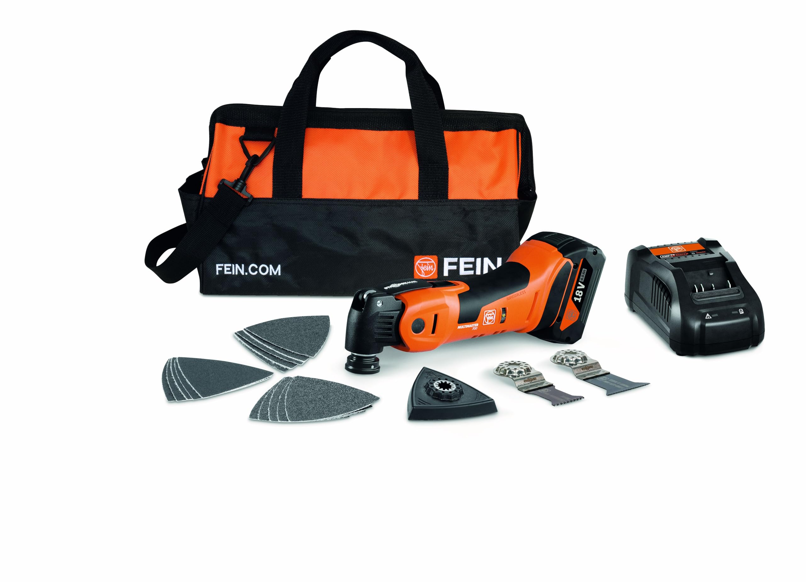 Fein Multimaster Amm 700 Max 4.0 Ah Nylon Bag Edition, Set 18 Accessori Segare E Levigare, Compatibile Batterie Ampshare/Bosch 18 V, Con Caricabatteria, 1 Batteria 18 V/4Ah,Ncl. Borsa Nylon Fein - 4
