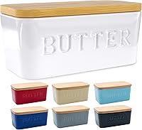 PriorityChef Extra Large Ceramic Butter Dish with Airtight Bamboo Lid - Countertop Butter Keeper for Fridge or Counter, White