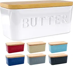 PriorityChef Large Butter Dish with Lid for Countertop, Ceramic Butter Container With Airtight Cover, Butter Keeper for Counter or Fridge, Butter Holder Storage, White