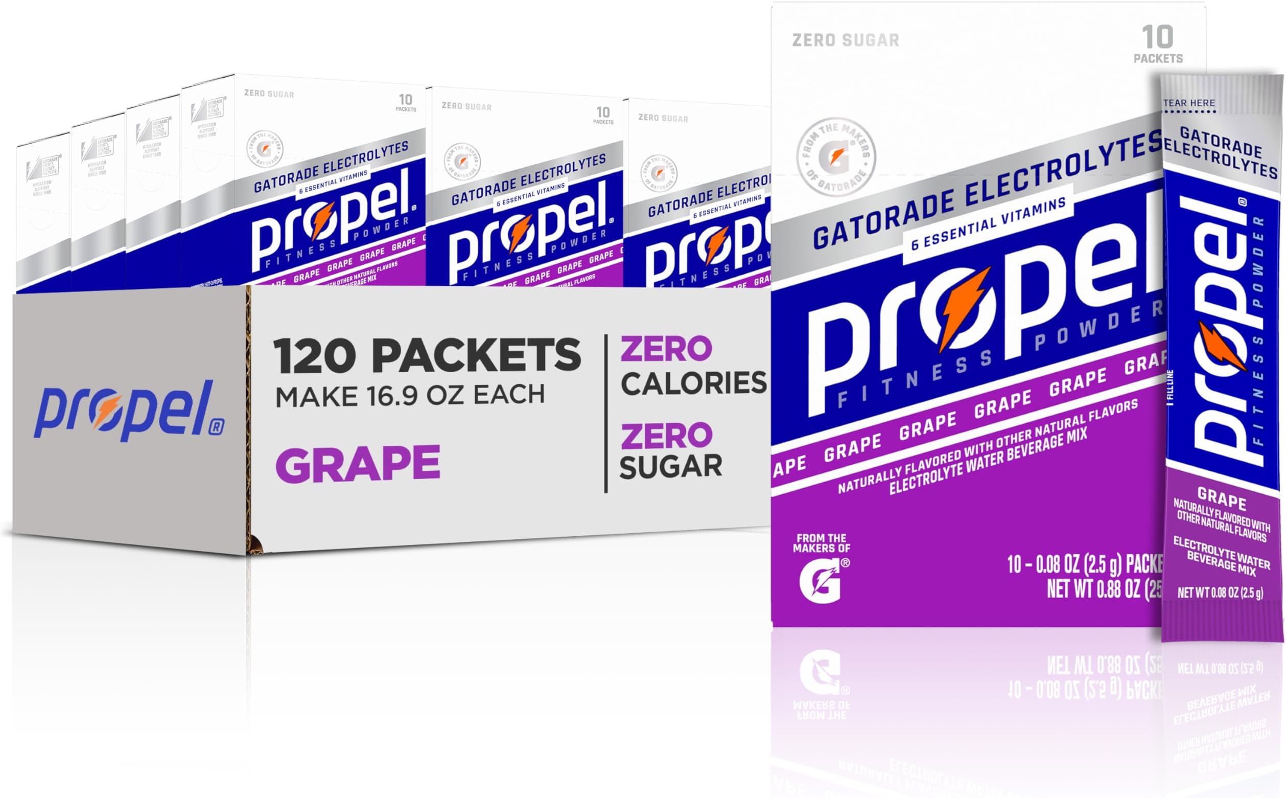 Electrolyte Enhanced Water Drink Mix Powder Packets, Grape, Zero Calorie & 0 Sugar Hydration with Electrolytes and Vitamins C & E (120 Packets)