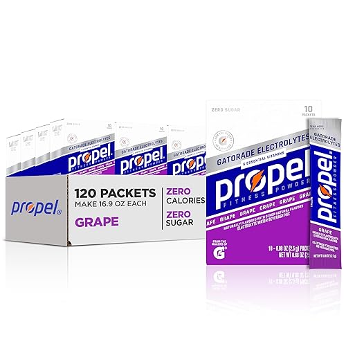 Propel - Sobres de polvo sabor uva con electrolitos vitaminas y sin azúcar - 120 unidades el empaque puede variar