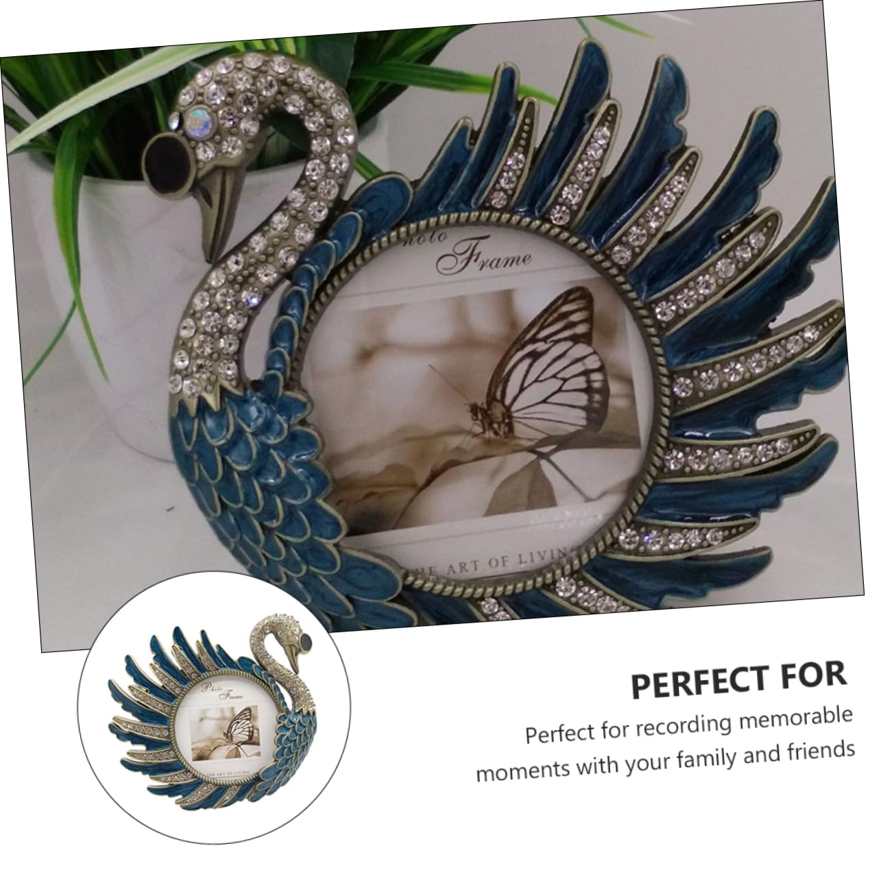 GARVALON Schwanen Fotorahmen Glatte Oberfläche Vintage aus Metall Tischdeko für Eingang und Schlafzimmer Geschenk für Hochzeiten und Kinderfotos