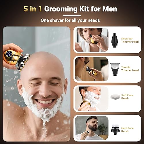 Miniatura 3 de Maquinilla de afeitar eléctrica para cabeza y cuerpo para mujeres y hombres, kit de aseo 5 en 1, carga inalámbrica recargable tipo C, maquinillas de