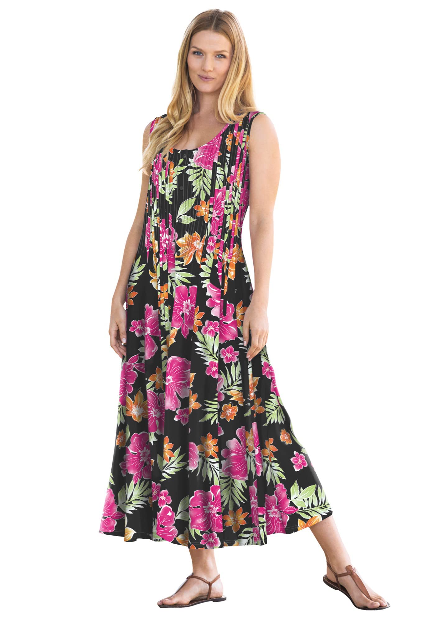 Woman Within Plus Size Pintucked Sleeveless Dress