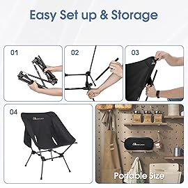 MOON LENCE Portable Camping Chair, Backpacking Chair, Ultralight & Compact, 330 lbs Capacity, for Outdoor Camp, Travel, Beach, Picnic, Hiking (Black)