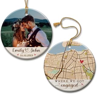 Personalized Engagement Christmas Ornaments 2025 – Custom Couple Photo & Map Location Ornament with Names & Date, Gift for Couples, First Christmas Engaged Decoration for Christmas Tree