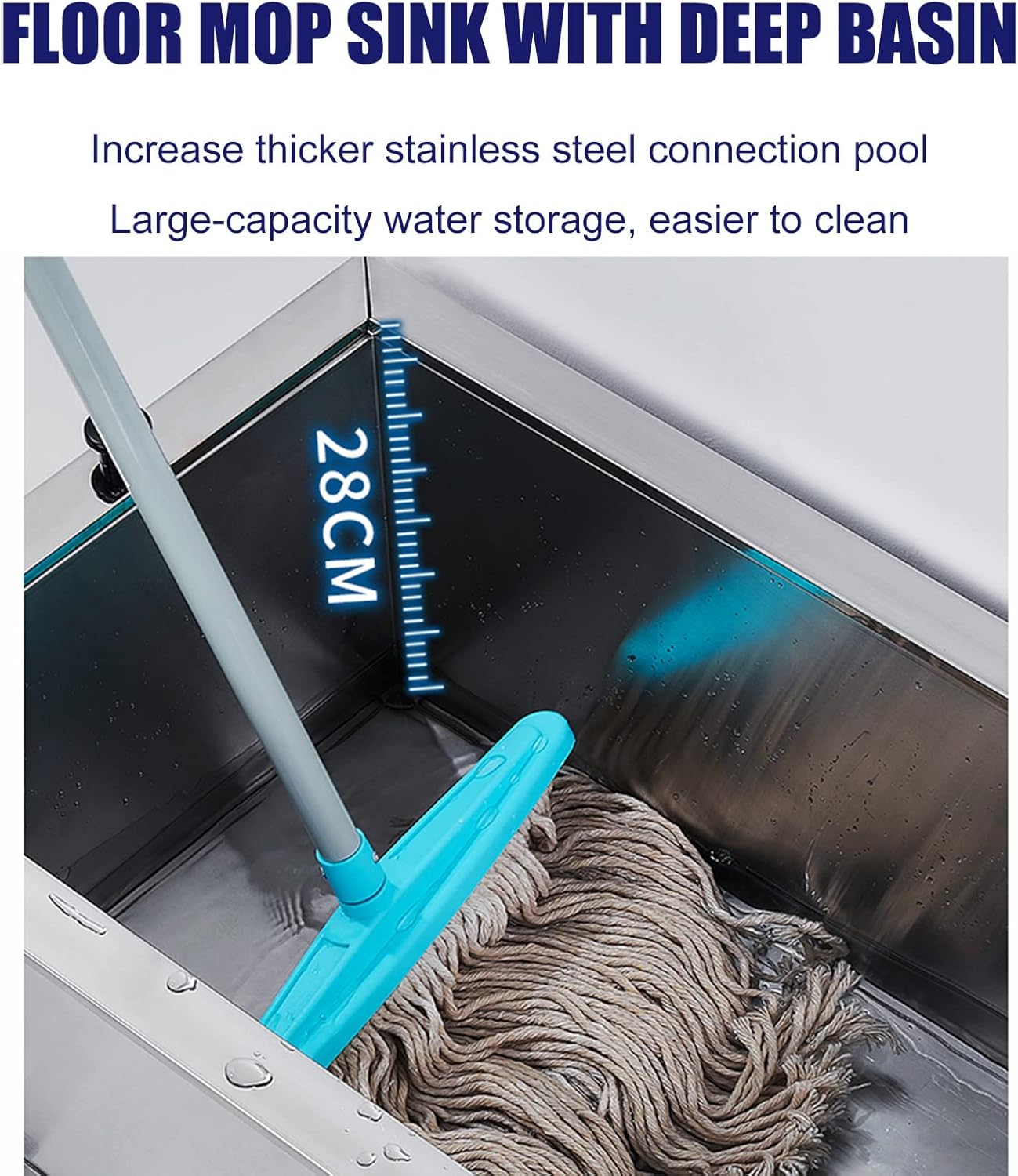 Commercial Floor Mop Utility Tub Bucket, Stainless Steel Mop Service Basin with Holder and Wheels for Kitchen, Restaurant, Business, Garages