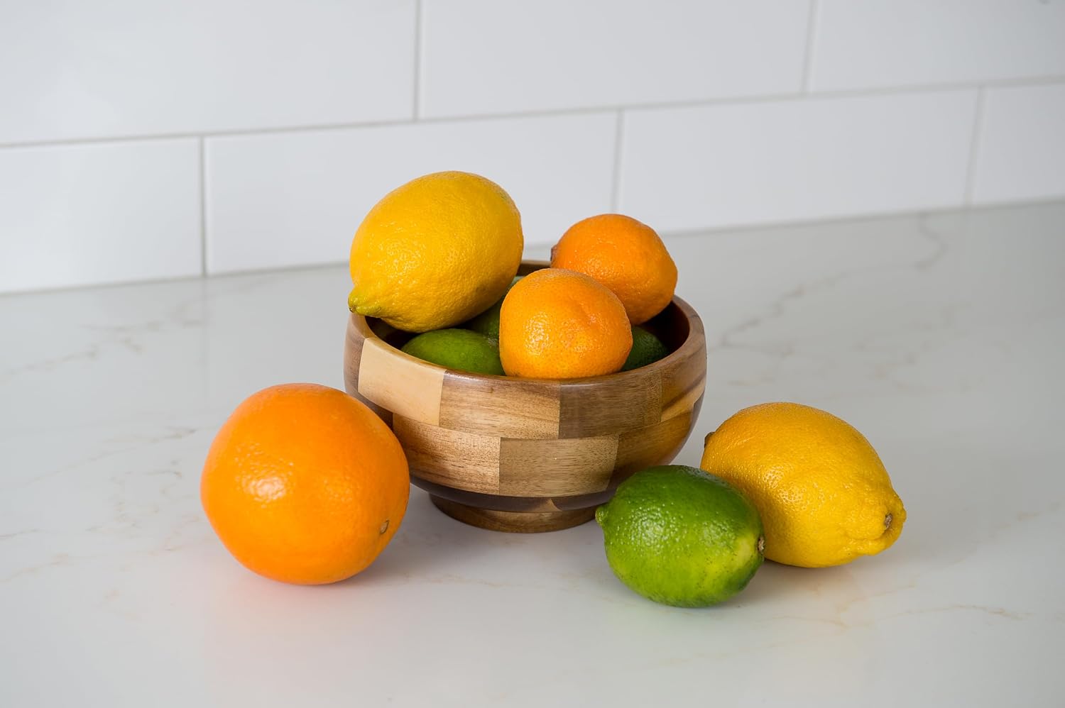 Lipper International Acacia Wood Footed Round Serving Bowl for Fruits or Salads, Small, 7" Diameter x 2.5" Height, Single Bowl