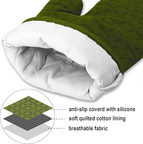 Miniatura 81 de KEGOUU Juego de 6 manoplas para horno y soportes para ollas, guantes para horno de cocina, resistentes al calor, 500 grados, extra largos, Azul cielo