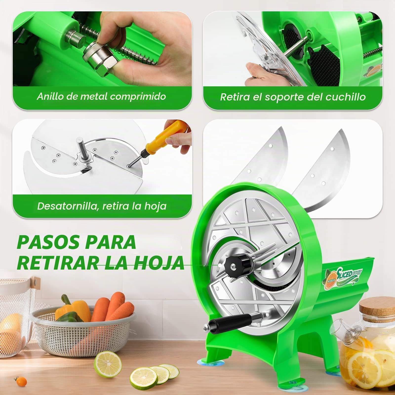 NEWTRY Cortadora verduras manual 0,8-9mm Gastro Hogar corte Cocina | Grosor ajustable, duradero, fácil de limpiar, versátil para frutas, verduras, para hogar, corte preciso, uso intensivo