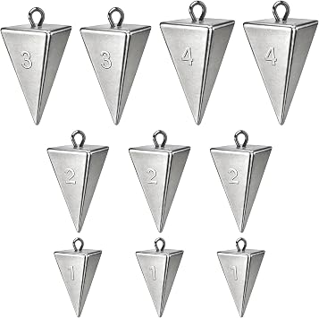 Alwonder Pyramid Sinkers Lead Fishing Weights for Surf Pompano Catfishing | Pyramid Weights 1oz-2LB Saltwater Freshwater Fishing Sinkers No-Roll Triangle Inshore Ocean Beach Casting Bottom Pier Fishing