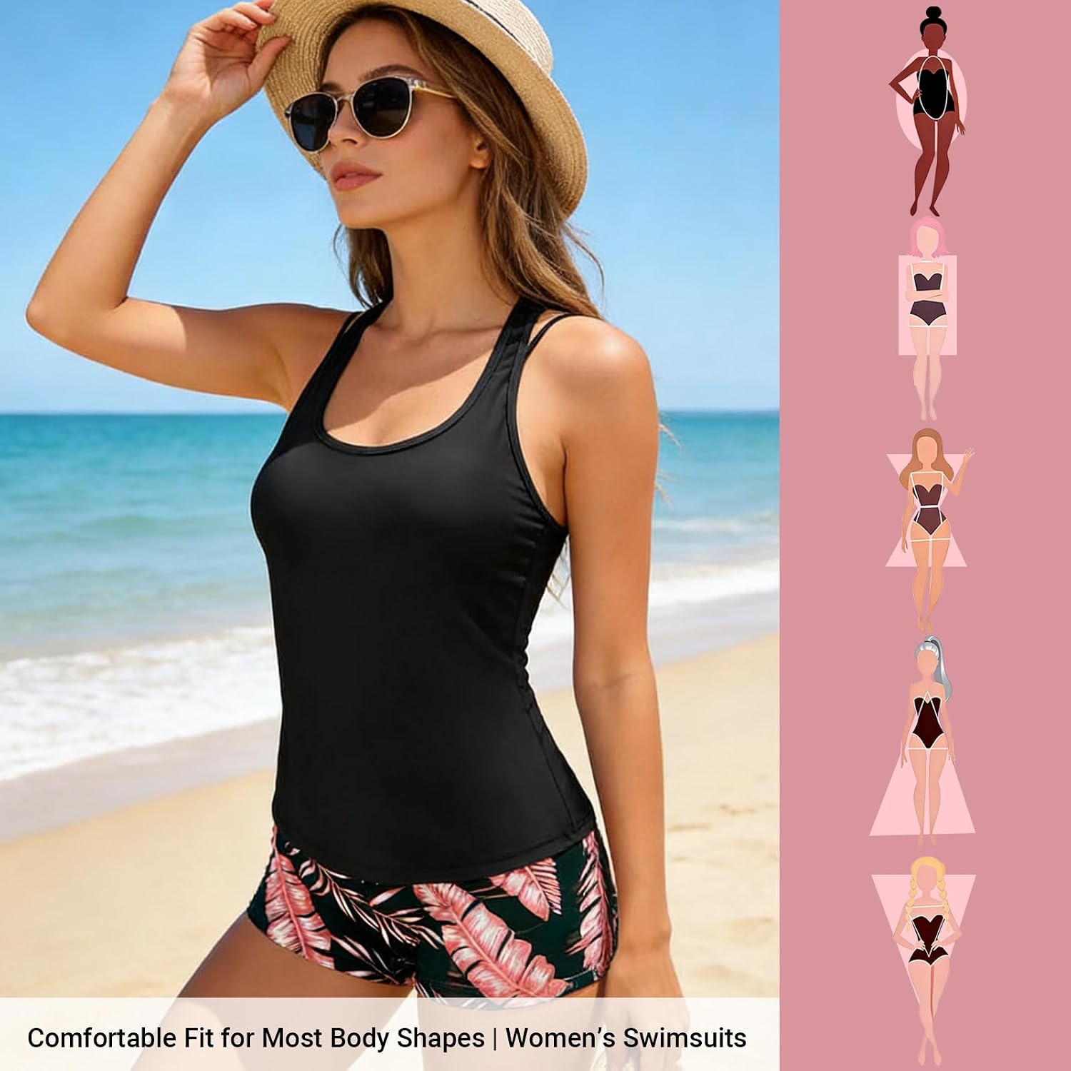 3 Piece Tankini Swimsuits for Women Tummy Control Bathing Suits Swim Tank Top Bra and Boy Shorts 2026