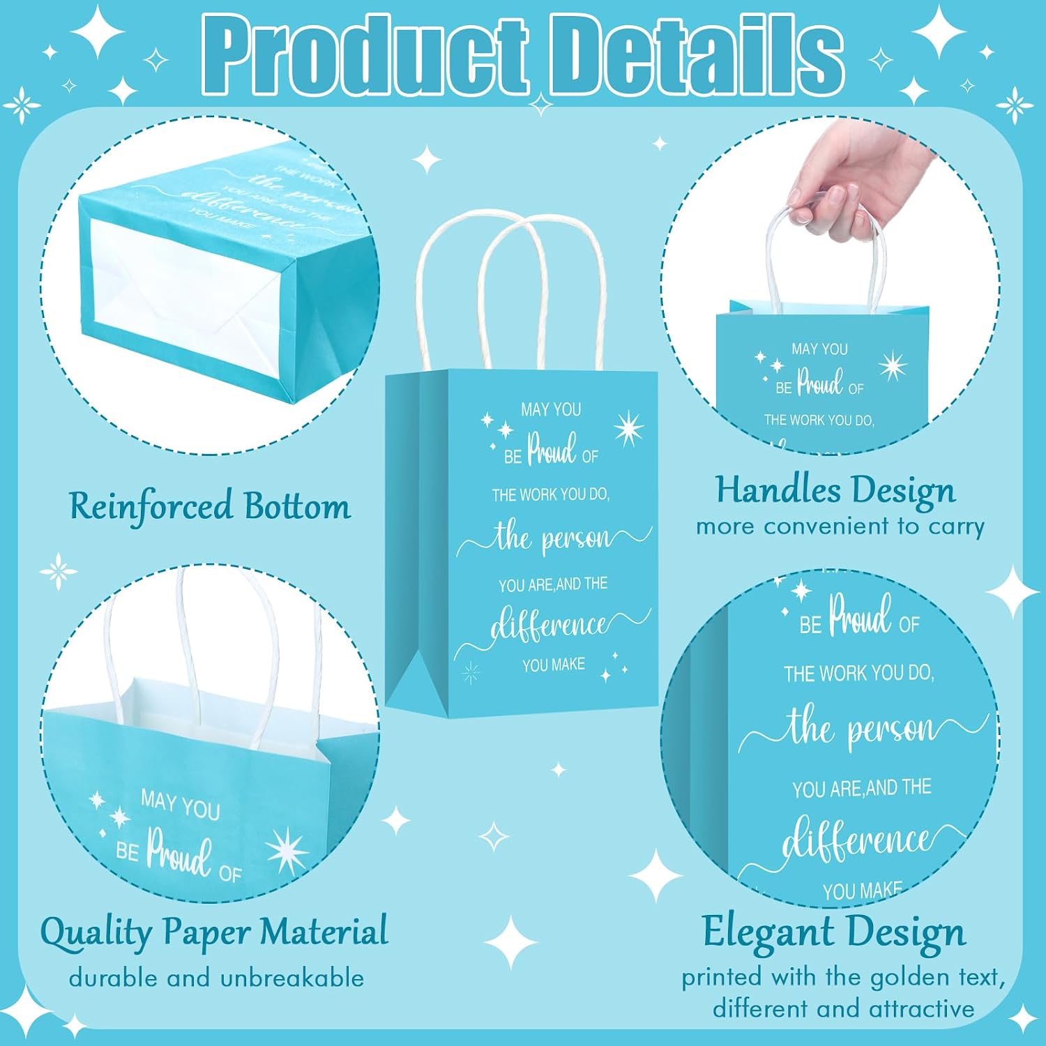 Gueevin 40 Pcs Employee Appreciation Gifts Bulk Thank You Bags CNA Gift Bags Bulk Paper Snack for Staff Teacher Team End of The Year Staff(Appreciation,Turquoise)