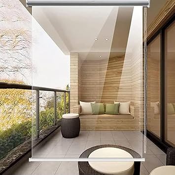 Waterproof Roller Shades for Outdoor, Transparent Roller Blind, Clear Roll Up Shades PVC Window Rainproof Curtain Custom Size 20" 28" 32" 36" 40" 48" 56" 64" 66" 70 72 Cordless
