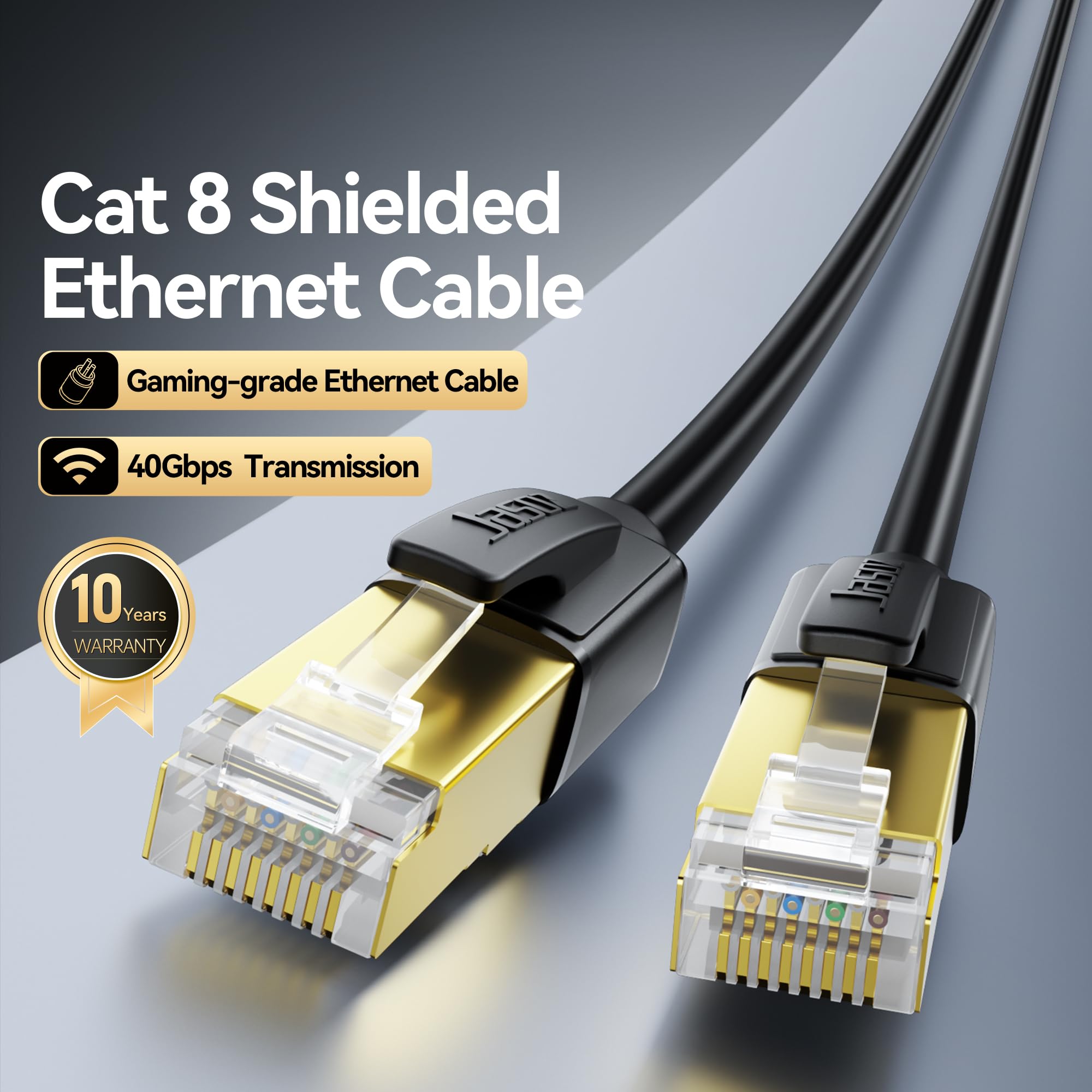 Cable Ethernet Cat 8, cable de red de alta velocidad de 40 Gbps, 2000 MHz, RJ45, blindado, para interiores, cables LAN resistentes, compatibles con PC de juegos, PS5, Xbox, módem, router