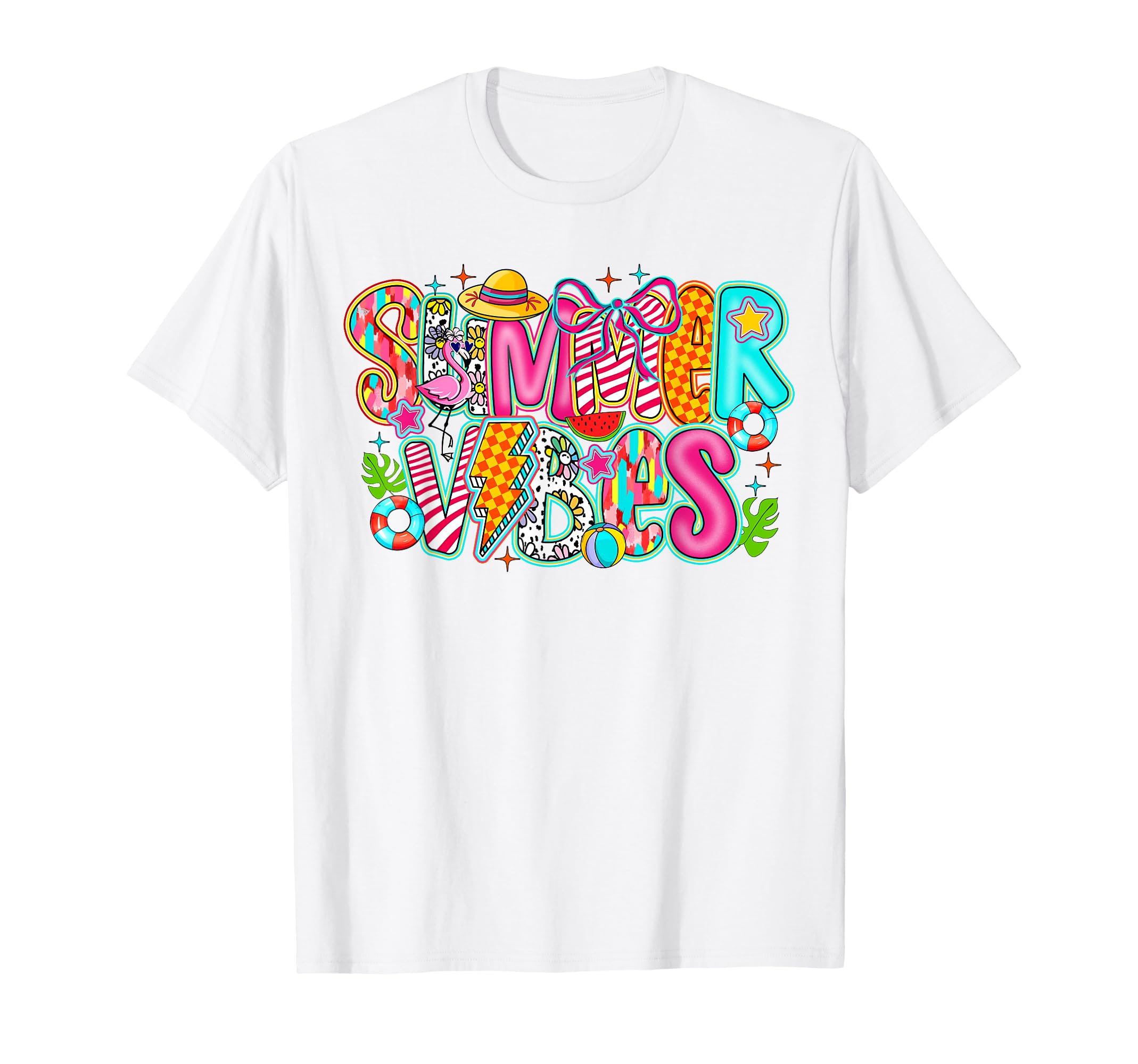 Summer Vibes Preppy Checkered Coquette Bow Funny Beach Life T-Shirt