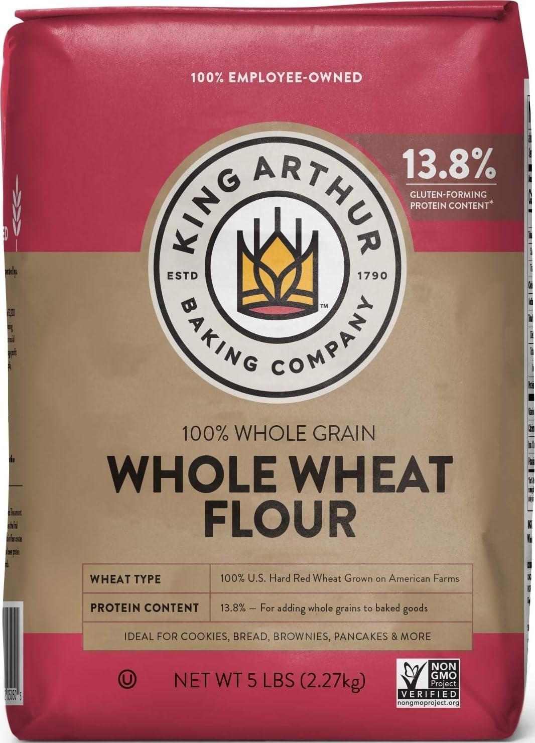 King Arthur Whole Wheat Flour, 5 lb (Pack of 1) - 100% Whole Grain, Non-GMO Project Verified, Certified Kosher