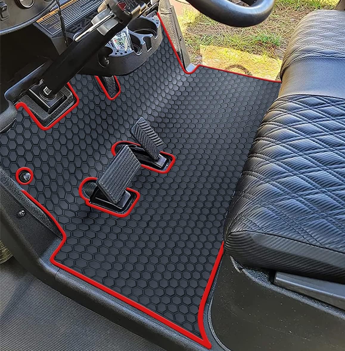 Matericuo Golf Cart Floor Liner Mat Full Coverage Custom Fit for EZGO RXV (2008+) & 2Five (2009+) Red 2008 2009 2010 2011 2012 2013 2014 2015 2016 2017 2018 2019 2020 2021 2022 2023 Red Trim Full Coverage