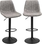 HOMCOM Adjustable Bar Stools Set of 2, Leathaire Swivel Barstools with Back and Footrest, Upholstered Bar Chairs for Kitchen, Dining Room, Home Pub, Cream White