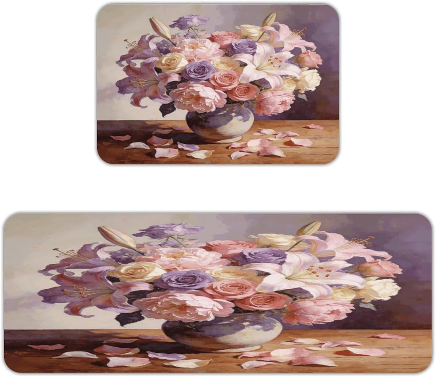 Art Floral Kitchen Mat Kitchen Rug Set | Kitchen Rugs Flannel Velvety Washable breathable Water Absorbent Soft ，kitchen utensils for Kitchen, Floor,Laundry