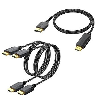1.5FT DP to HDMI Cable & 3FT HDMI Cables 2-Pack Bundle 4K@30Hz/60Hz Video, HDR, ARC, HDCP 2.2 for Multi-Monitor Setup, PC, Gaming, Home Theater, PS5