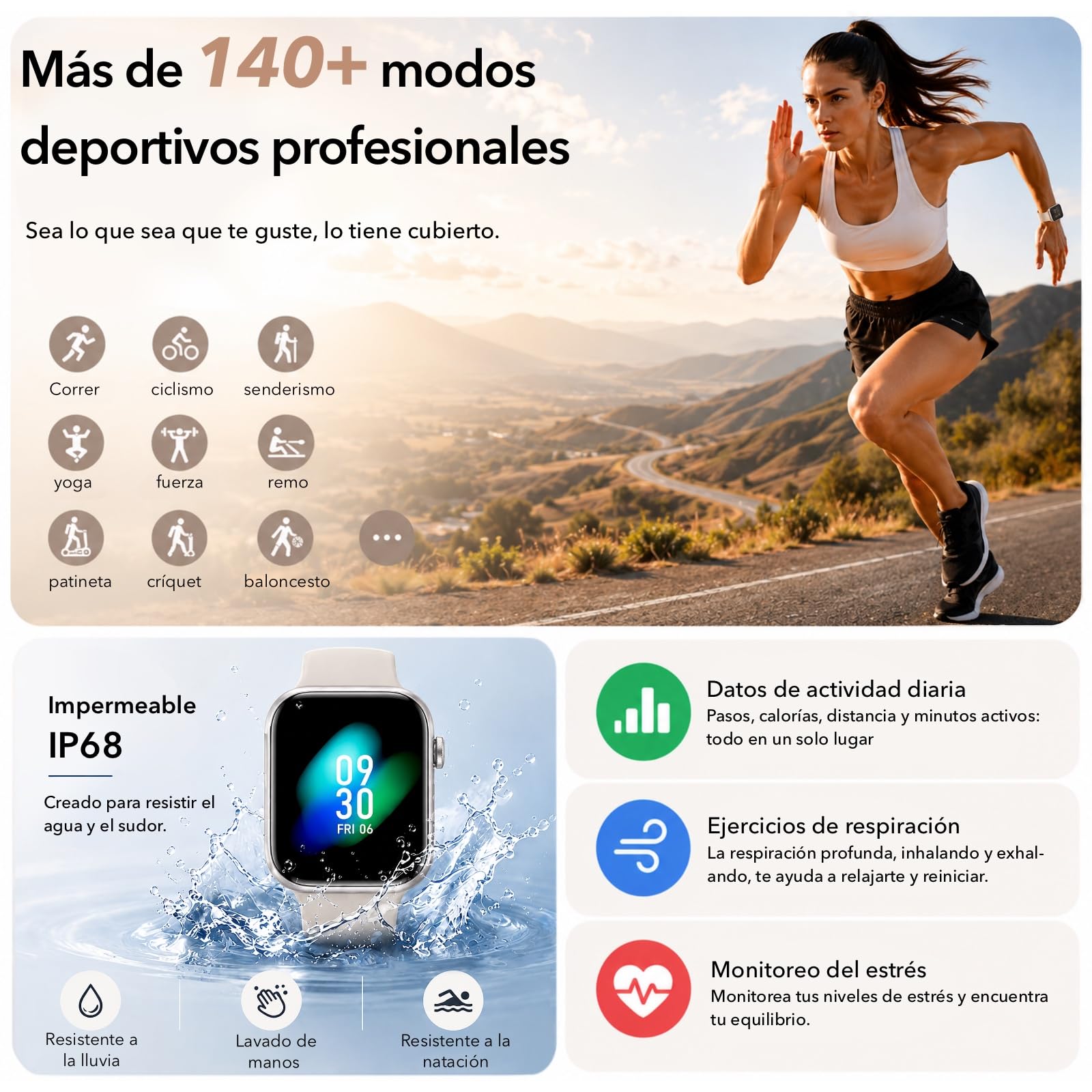 Reloj Inteligente Mujer Hombre, 1.85" Smartwatch con Llamadas Bluetooth, 140+ Modos Deportivos con SpO2/Pulsómetro/Monitor de Sueño/Podómetro, Impermeable IP68 para Android iOS