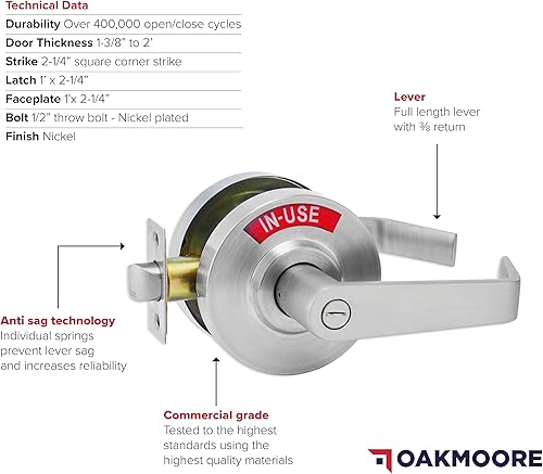 Miniatura 7 de Manija de puerta comercial  Cerradura de baño ocupada y comercial vacante para baños públicos y edificios industriales