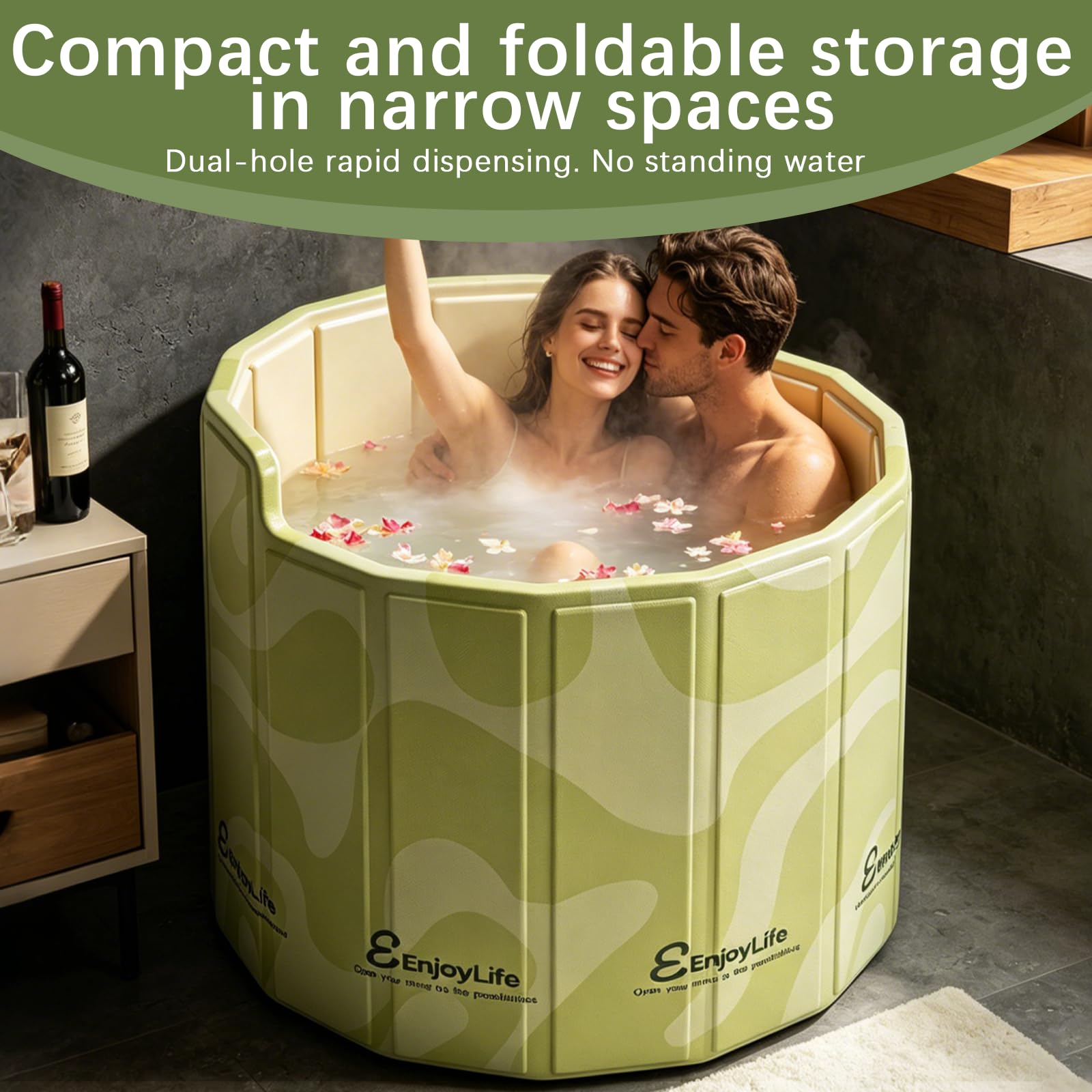 Baignoire Pliable Adulte, 80x70cm (BxH) Baignoire Portable avec Dossier en C Ergonomique Bassin d'Immersion pour Bain de Glace et Bain Chaud pour Douche Extérieur et Spa