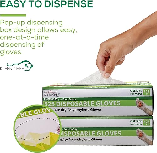 Miniatura 5 de KLEEN CHEF Guantes de polietileno desechables para manejo de alimentos con puño largo, talla única para la mayoría, pequeño, mediano, grande, extra