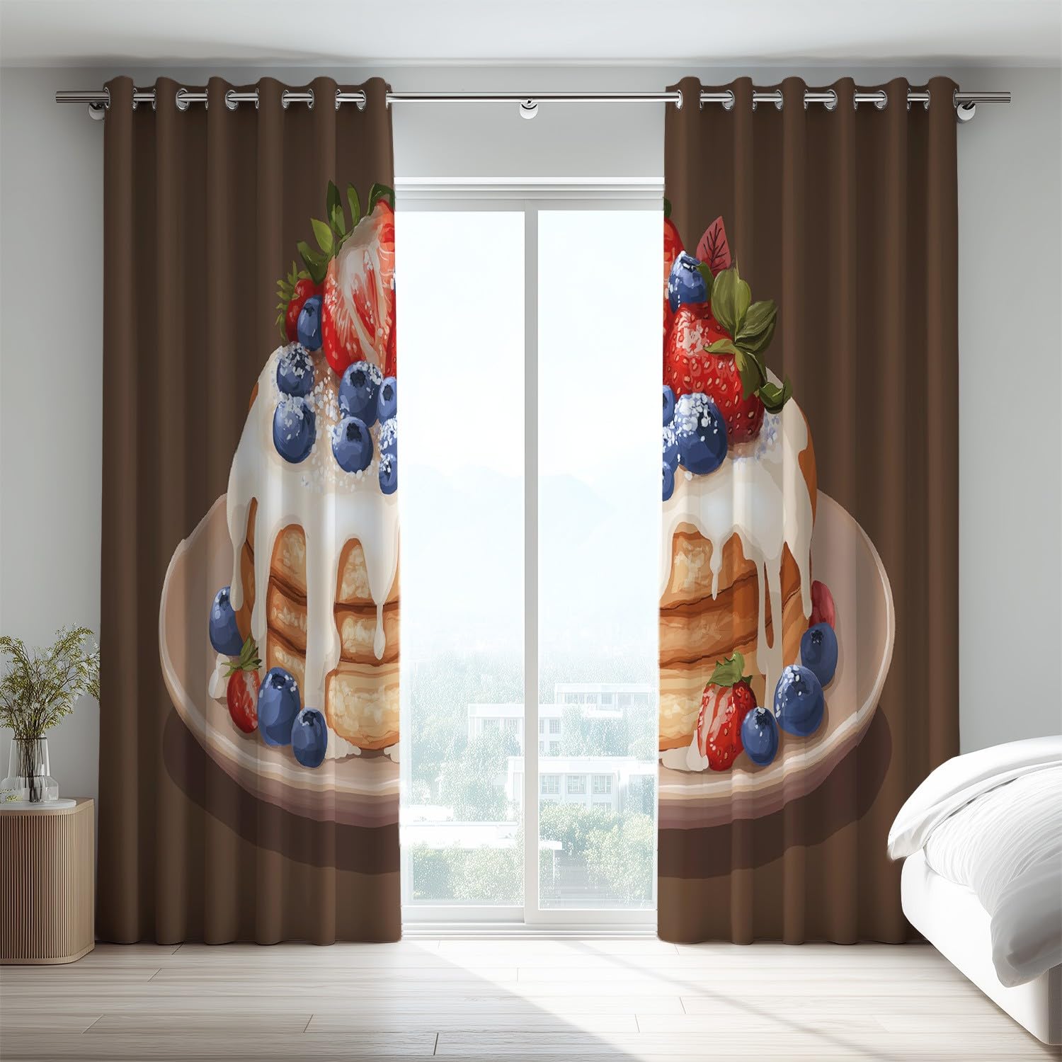 Glazura naleśnikowa zasłona nieprzejrzysta, 120 x 190 cm, zasłony zestaw 2 sztuk, leczniczy styl anime kawaii, przytulny design żywnościowy, zasłony zaciemniające do sypialni, jadalni, pokoju