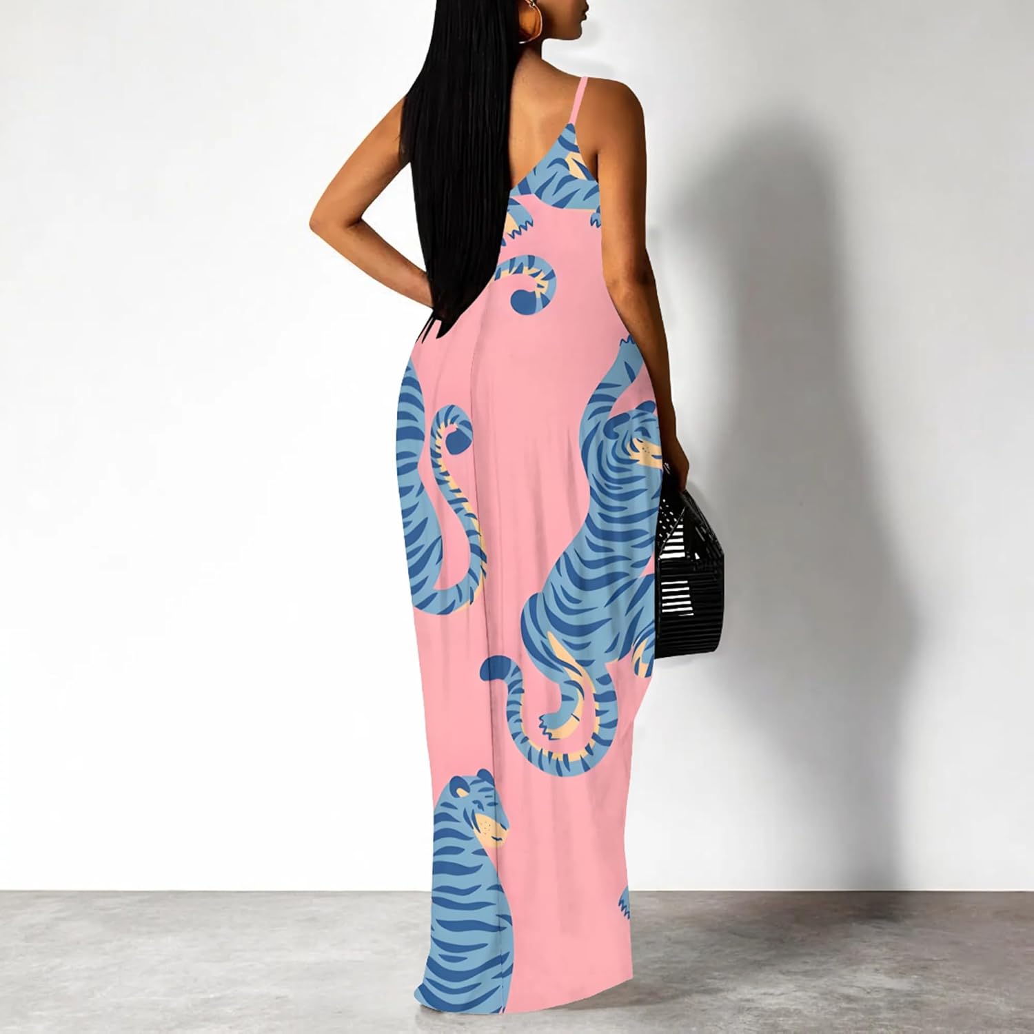 Women's Plus Size Summer Dresses Spaghetti Print Midi Dresses Long Loose Sundresses - Image 4