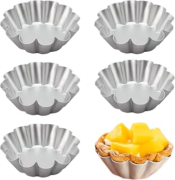 Large Ensaymada Molder Filipino 6 Pcs 4.5 Inch Aluminium Tart Mold Jelly Pudding Cup Cupcake Mold Baking, Round Cake Pan with Wave Edge for Traditional Filipino Desserts C13