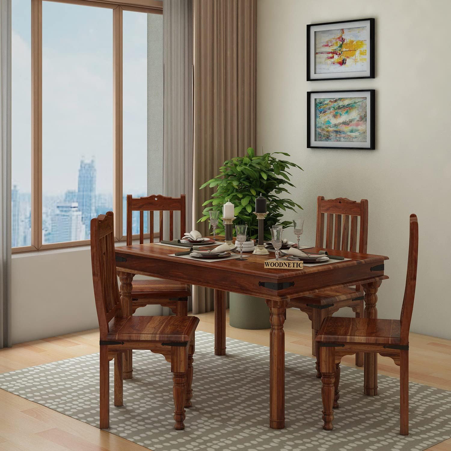 Sheesham Wooden Dining Table 8 Seater with Chairs for Living