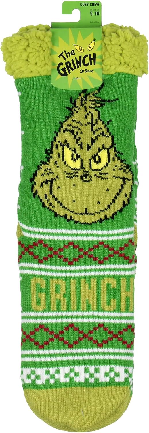 Calzini Donna Grinch Bioworld – Maglia Fair Isle Con Fodera In Pile, Antiscivolo, Taglie 38-42 (9-11), Ufficiali Dr. Seuss - 4