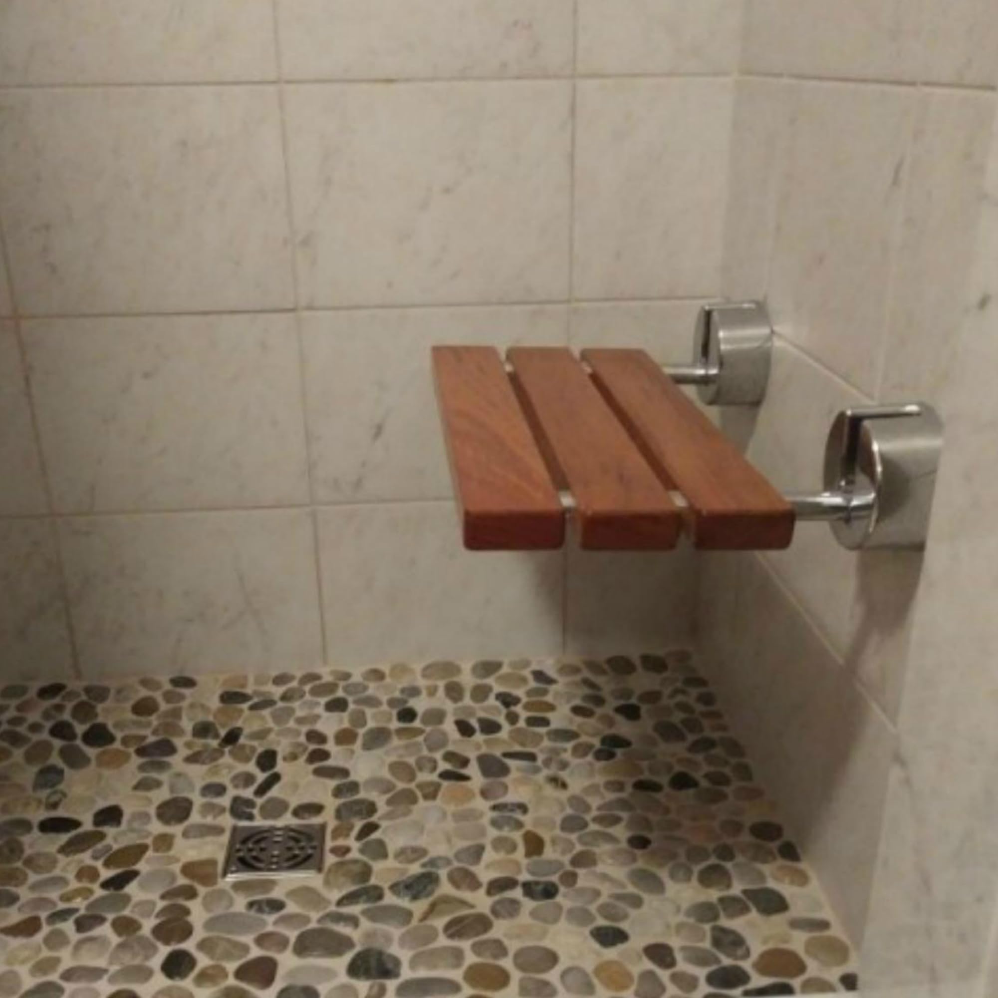 Nowoczesne składane siedzisko prysznicowe z drewna tekowego 50 cm – oszczędność miejsca, montowana na ścianie, ławka łazienkowa, idealna do spa, wanny i łazienki, trwała i stylowa, idealna do małych