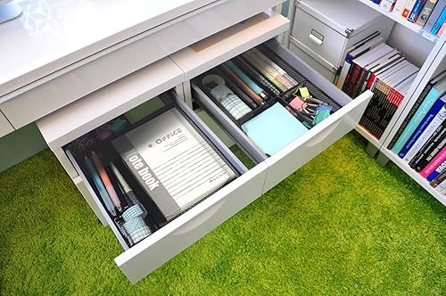 Miniatura 3 de ROSROSE Organizador de cajones de escritorio paquete de 2 cajones de malla metálica de 5 a 7 bandeja organizadora de escritorio multiusos para