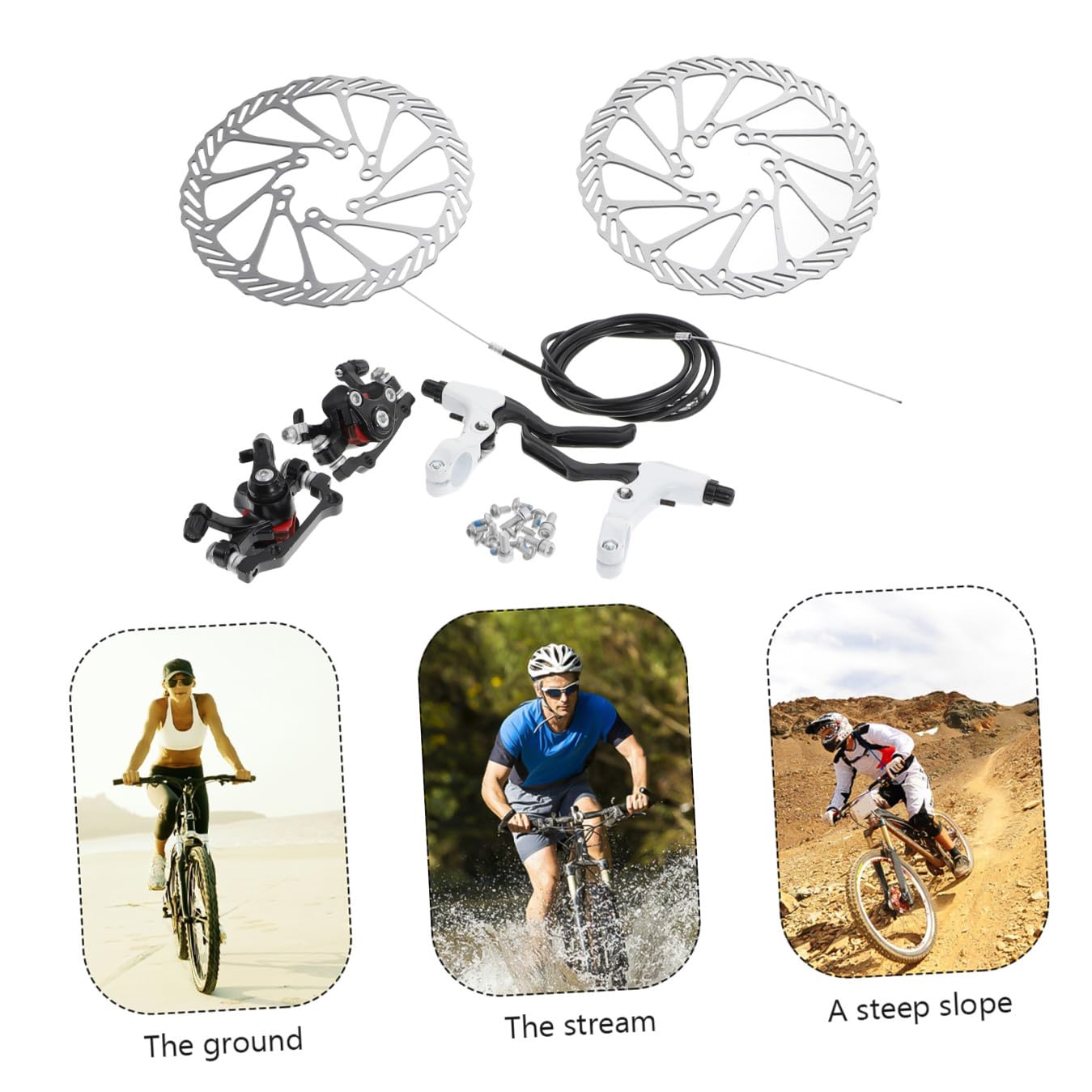 Kit Frenos de Disco Bicicleta Material Metálico y Plástico y Soporte Multi-Radio Diseño Hueco Oblicuo Alta Fricción y Evacuación Rápida de Agua para Ciclismo