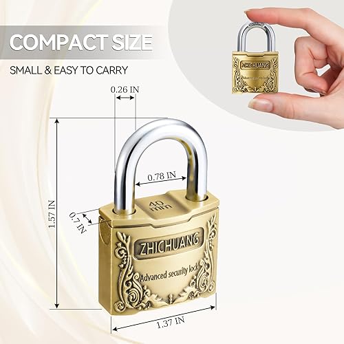 Miniatura 2 de Candado de cobre de estilo antiguo con 3 llaves, cerradura de seguridad resistente de 1.575 pulgadas, diseño vintage, duradero y resistente a la