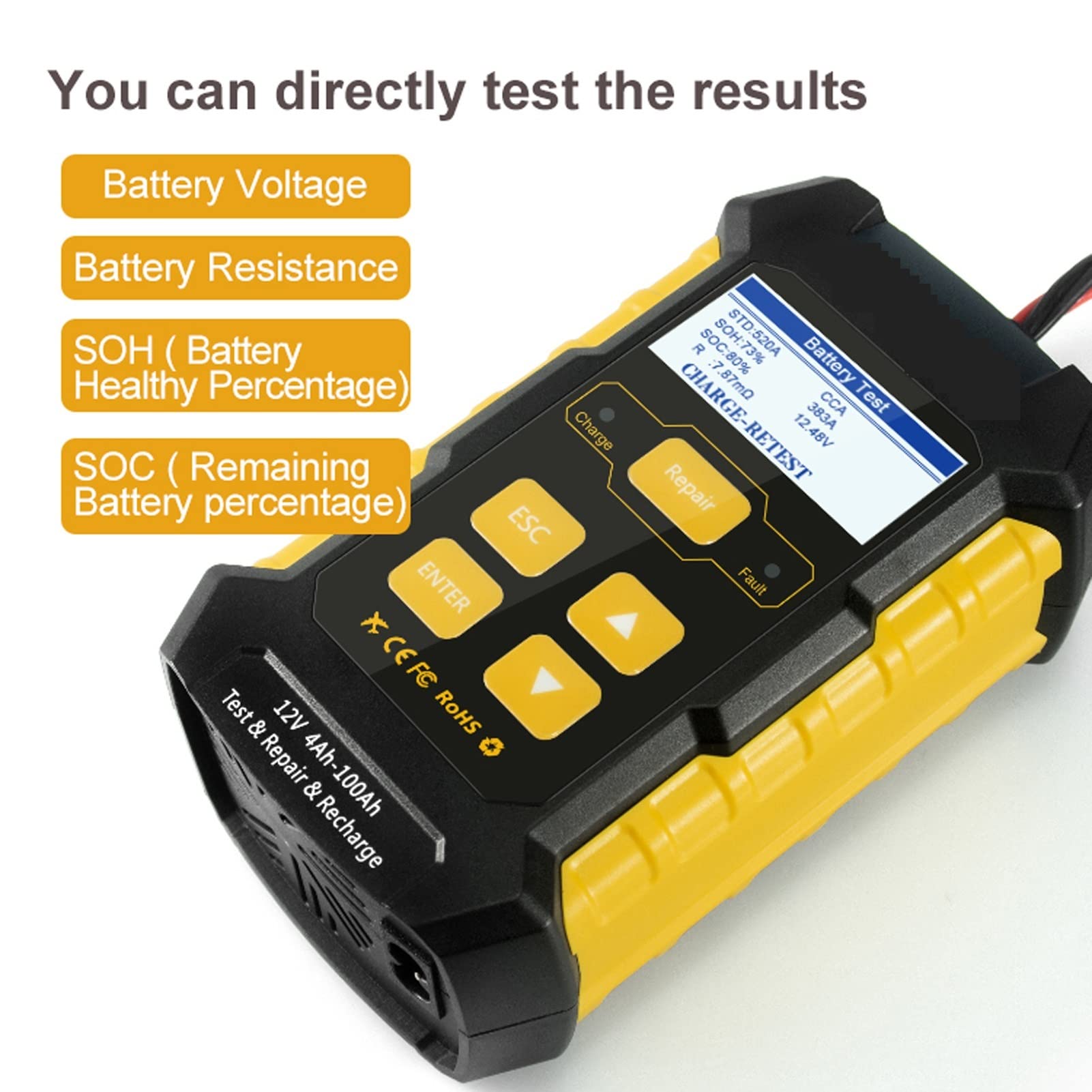 Comprobador de baterias de coche Kw510 Tester de batería de automóvil Reparación de pulsos de automóviles Cargadores de batería automotriz Herramienta de mantenimiento de dispositivos de diagnóstico a