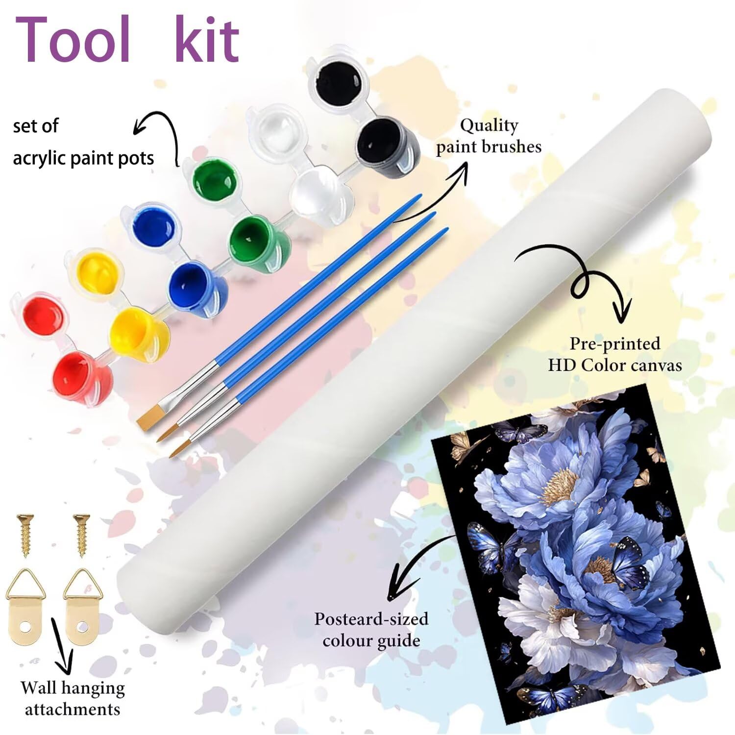 MOGTAA Dipingi Con I Numeri Per Adulti E Bambini - Kit Fai Da Te Con Tela 30,5 Cm, Cornice, Pennelli E Colori Acrilici - Motivo Farfalla E Fiori