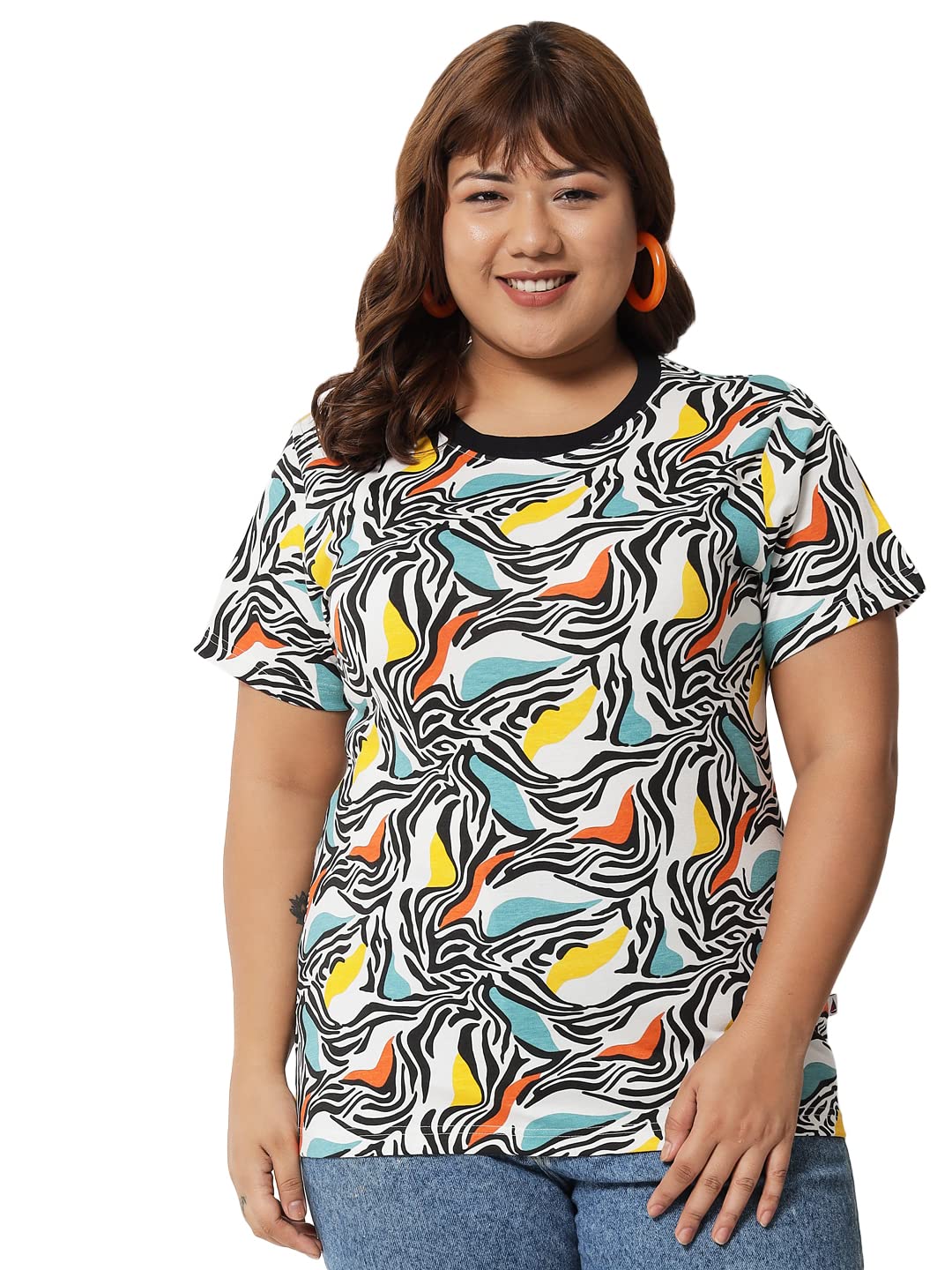 BEYOUND SIZE - The Dry StatePlus Women's Loose Fit Half Sleeve Stripes AOP T-Shirt