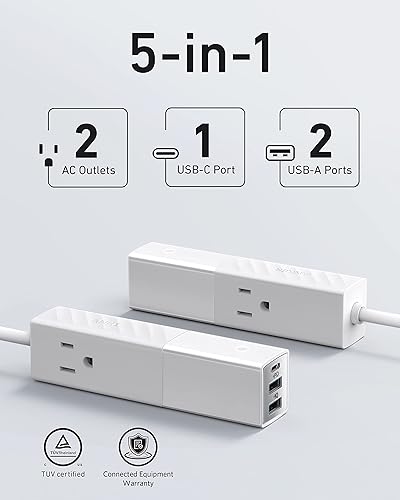 Miniatura 3 de Anker Regleta de alimentación 511 con USB C, para viajes, 2 tomas de corriente y 3 puertos USB, cable de extensión suave de 5 pies, entrega de