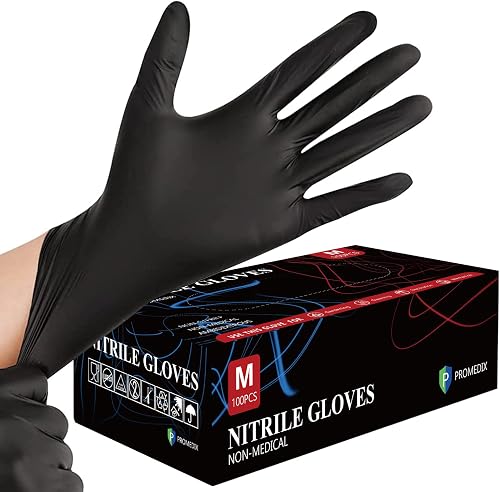 PROMEDIX P Black Nitrile Gloves,100 Count-Medium,3mil,Latex & Powder Free,Food-Safe,Cleaning,Cooking,Mechanic