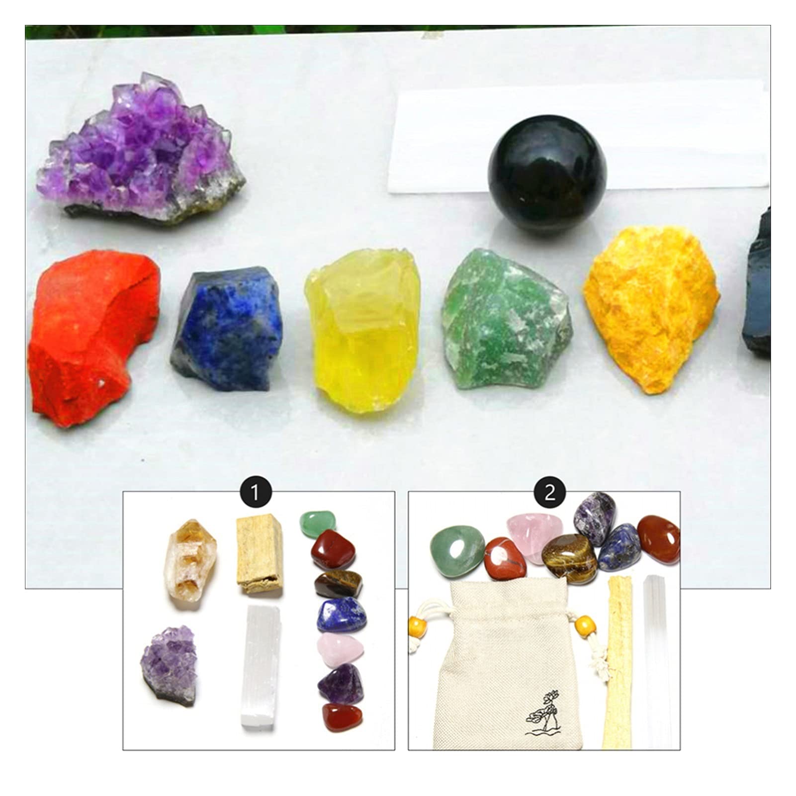 JCAKES Cristallo Naturale Grezzo 1 Set Sette Pietre Chakra Cristallo Naturale Set di Pietre Grezze Pietre Energetiche Yoga