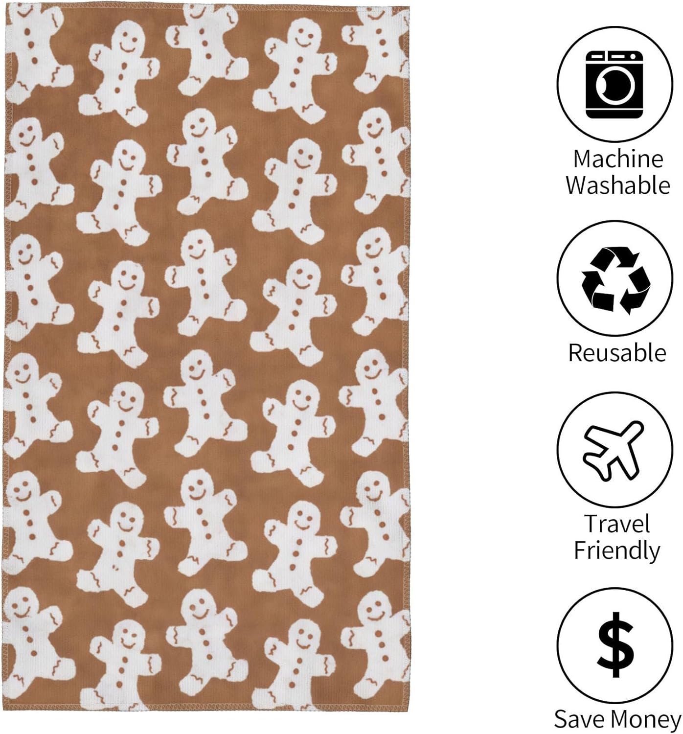 Christmas Hand Towels for Bathroom Decor, 100% Cotton Towel Washcloth Holiday Decorative Towel Set for Winter Kitchen,Thick and Soft, 27" x 15.10", Jacquard Design Double Printed with Gingerbread - Image 3