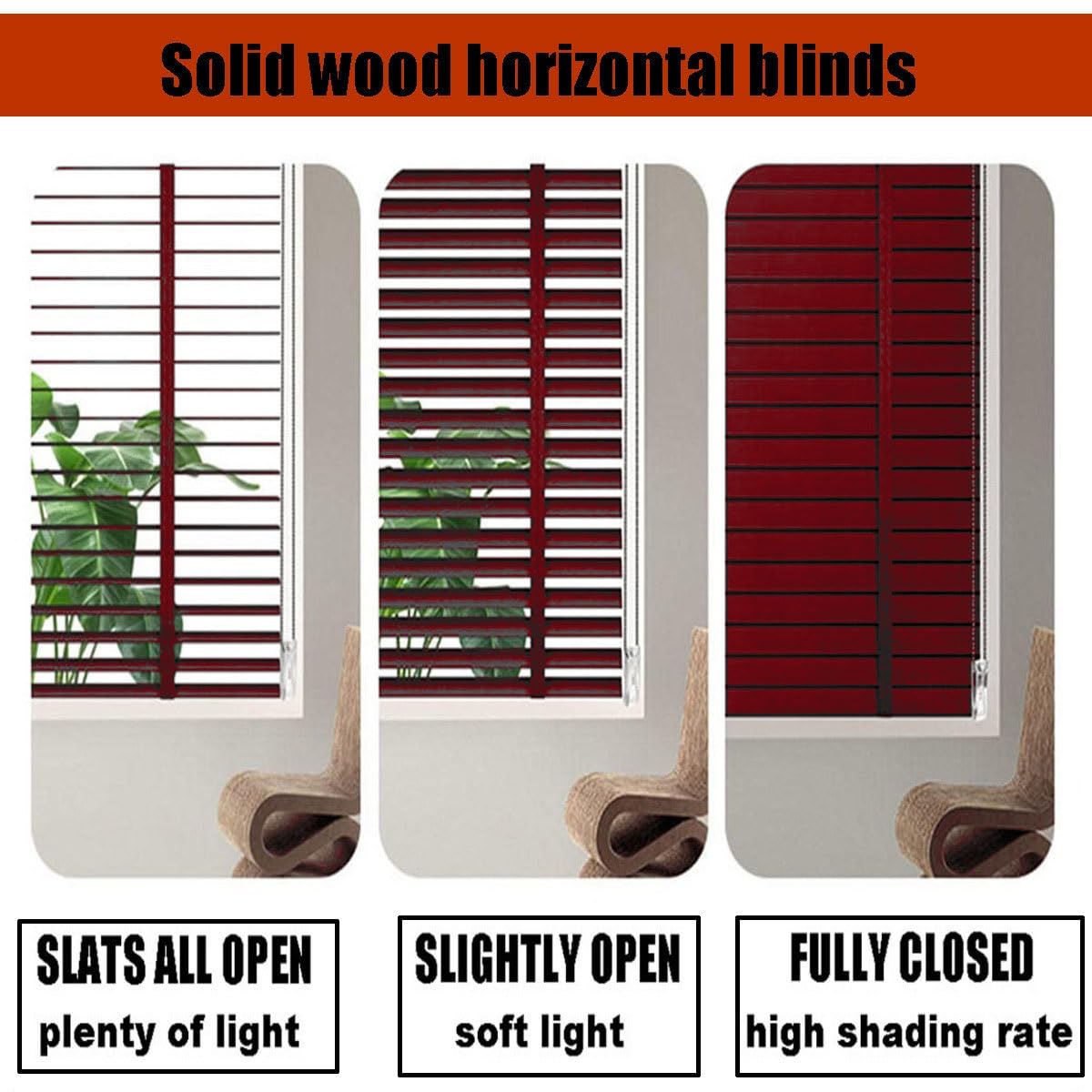 Hochwertige Holzjalousien für Türen und Fenster, 50 mm Lamellen, einfache Montage, Verdunkelung, horizontale Verdunkelung, 60 x 180 cm, perfekt für Heimdekoration