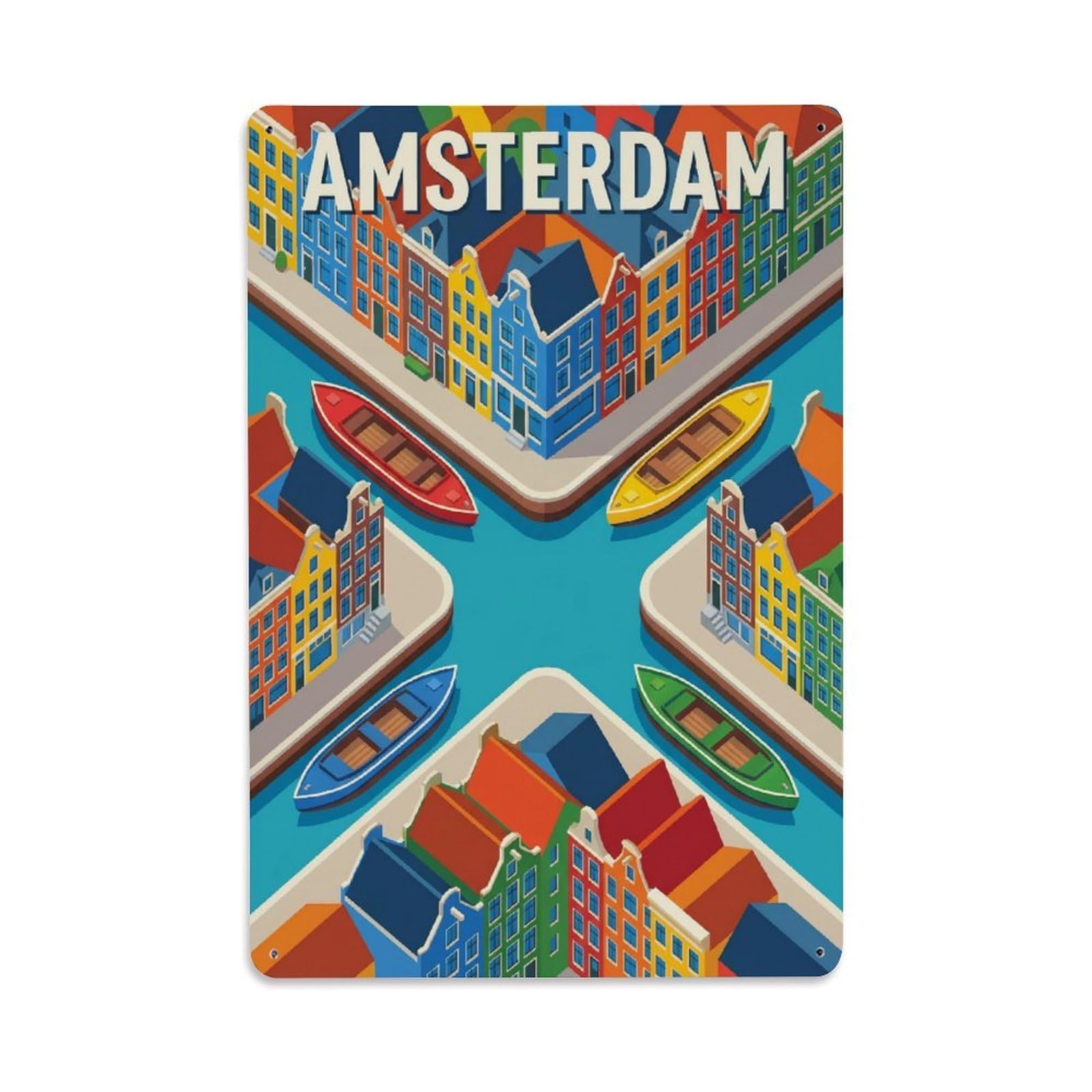 Vintage Travel Amsterdam Netherlands Central Metal Tin Sign