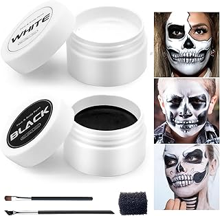 Juego de maquillaje de Halloween, maquillaje teatral, incluye color negro (50 g) y blanco (50 g) con 1 esponja y 2 pinceles, maquillaje de Halloween, colores de pintura corporal, maquillaje facial